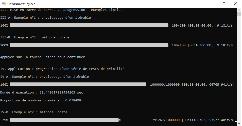 Progression des tests